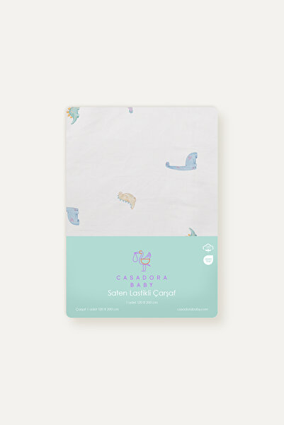 Casadora Baby Dino 100% Organic Cotton Satin Baby Fitted Sheet - 80X140 cm