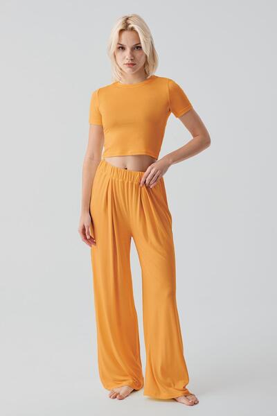 Artış Κοντό μανίκι Crop Loose Wide Leg Ευέλικτο Σετ Πιτζάμες