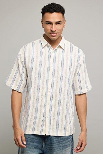R&B Striped Shirt With Classic Collar And Short Sleeves