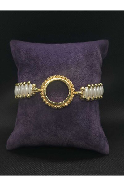 sarıyer silver Çeyrek Altın Takılan Beyaz Boncuk İşlemeli Makrome Örgü Çelik ...