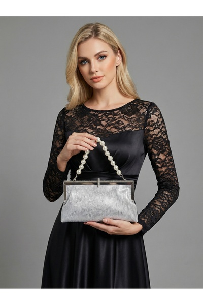 Wedding Fashion Silver Color Soft Leather Metal Stone Pearl Detailed Chain St...