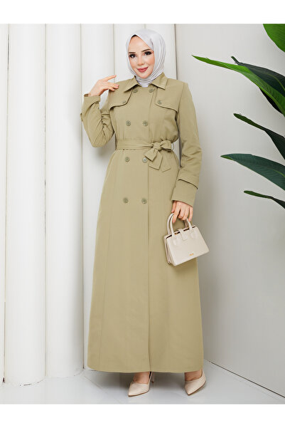 Moda İncir Water-Repellent Double-Breasted Full-Length Buttoned Trench Coat