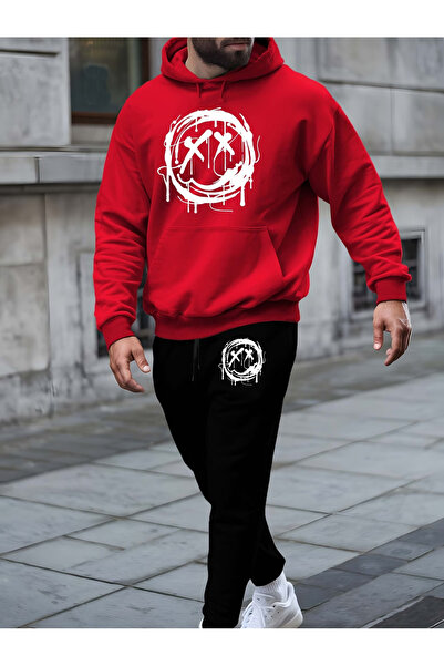 Rayan & Hoor Style Special Printed Hooded Tracksuit Set - Hooded Sweatshirt B...