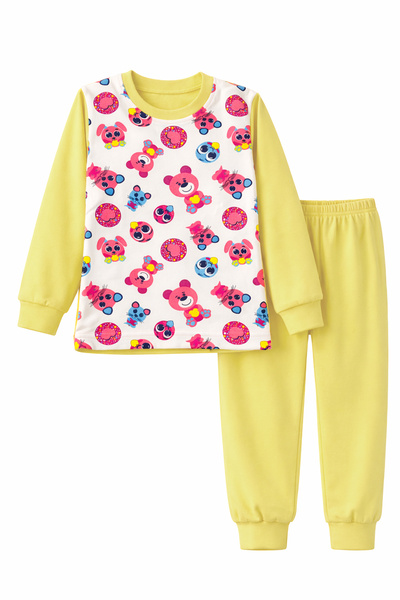 REMSA Set de pijamale din bumbac cu model pentru fete 6068-01 Galben