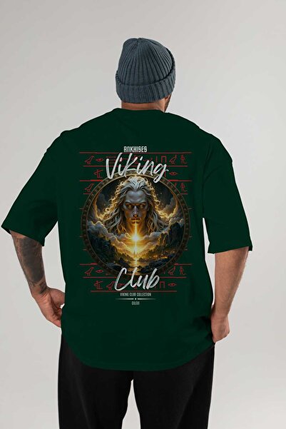 Ankhises Viking Mythology 15 Back Printed Green Oversize T-Shirt Men Women Co...