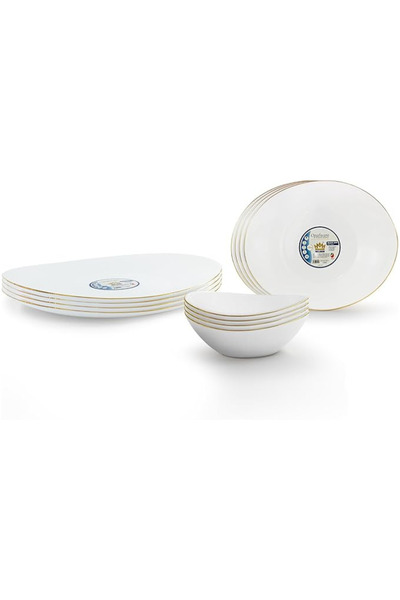 Melrich Dinnerware 12 Pcs Set Gold line Opal Glassware Microwave safe, Dishwa...