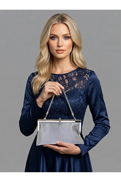 Wedding Fashion Gray Color Satin Soft Leather Metal Stone Pearl Detailed Chai...