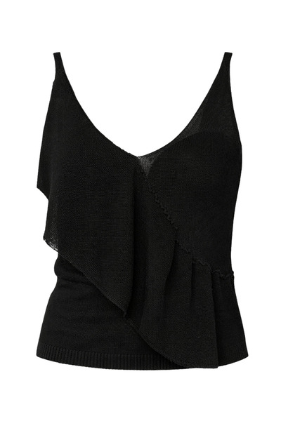 Retrobird Noir Asymmetrical Flounce Knitwear Tank Top Women Black