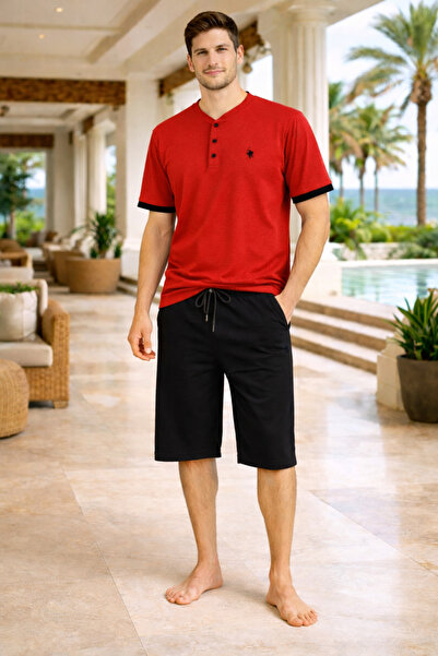 YUYİ Polo Republi̇ca 95% Cotton Buttoned Collar Short Sleeves Men's Capri Set...