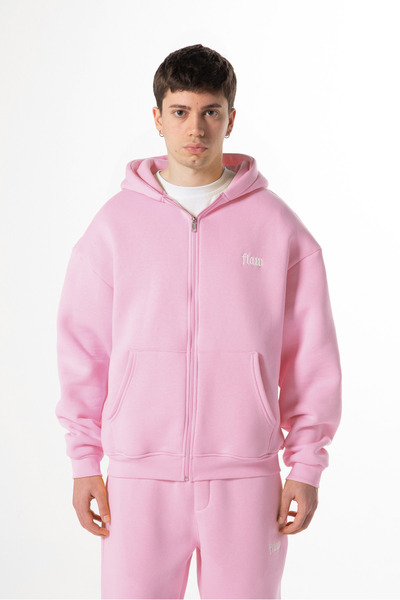Flaw Wear Flaw Embroidered Pink Zip Hoodie