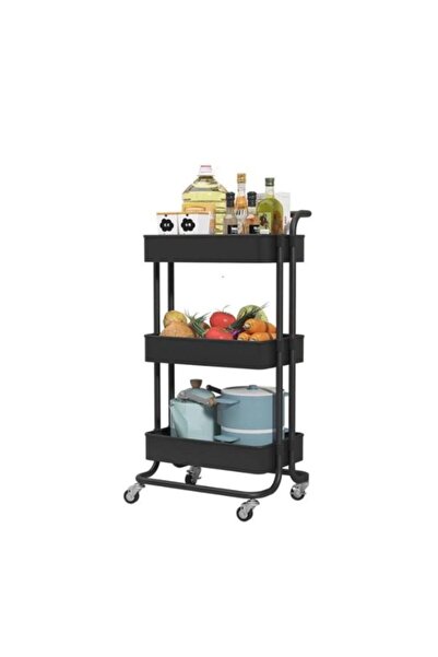 MTL منظم عربة معدنية بثلاثة أرفف متحركة، أسود، 85 × 42 × 35 سم