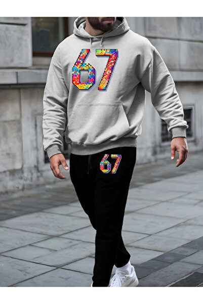 Rayan & Hoor Style Special Printed Hooded Tracksuit Set - Hooded Sweatshirt B...