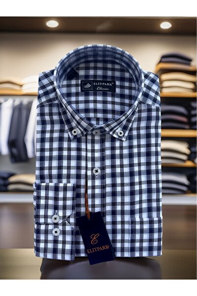 elitpark Urban Classic Lacivert Ekose Pamuklu Cepli Erkek Gömlek