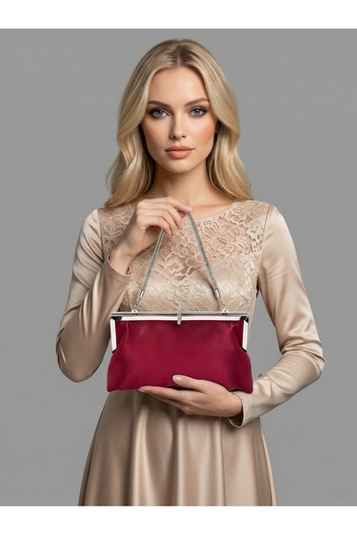 Wedding Fashion Burgundy Color Satin Soft Leather Metal Stone Pearl Detailed ...