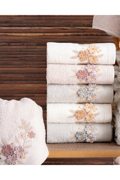 Hazangülü Buldan Production Dowry Embroidered Eyşan Cotton 6-Piece Kitchen Towel I 30X50