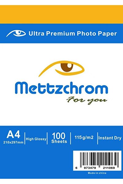 Mettzchrom Parlak Inkjet A4 Fotoğraf Kağıdı 100'lü Epson Canon Uyumlu 115g Fo...