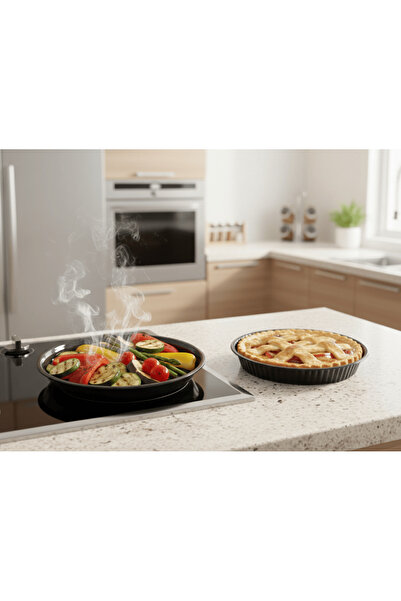 COOK-LAB 30 cm Pie Dish and 30 cm Közmatik Healthy Enameled Tray Set