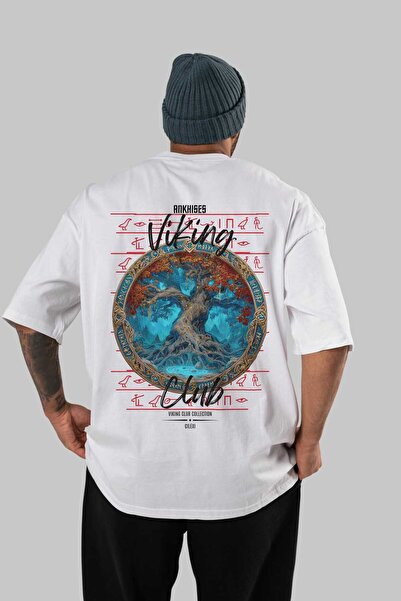 Ankhises Μπλουζάκι Yggdrasil με στάμπα στην πλάτη, λευκό, υπερμεγέθη, ανδρικό...