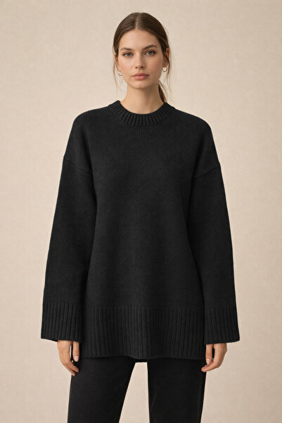 FERHEL Crew Neck Shirt Detailed Knitwear Sweater Oversize Comfortable Fit Cas...