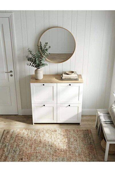 KuzeyLife Shiva Mebran Kapaklı Ayakkabılık 4 Kapaklı 4 Raflı Çok Amaçlı Dolap...