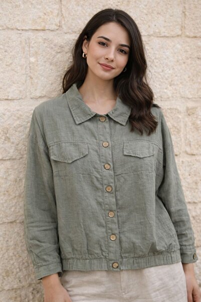 AGORATEKSTİL Women's 100% Cotton Fabric Shirt with Cuffed Sleeves