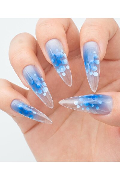 Nezlin Collection Clear Ocean Dots Protez Jel Takma Tırnak - El Yapımı Kalıcı...