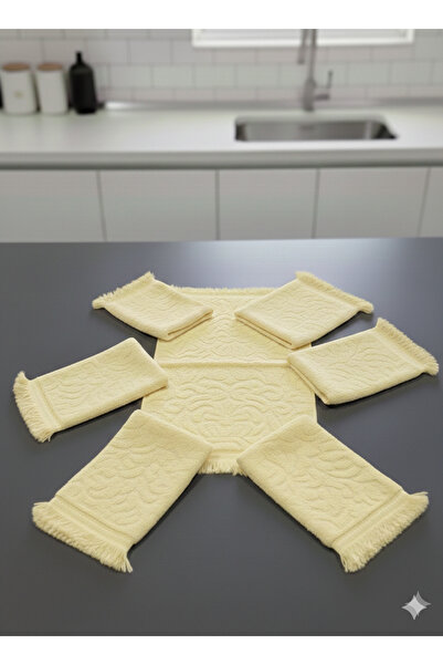 ÖZteks 6 Pieces Yellow Color 30-50 cm Fringed Kitchen Towels & Hand and Face ...