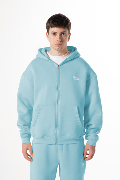 Flaw Wear Flaw Embroidered Blue Zip Hoodie