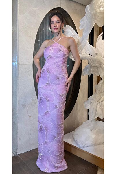 SpringStore Pembe Yakası İp Askılı İşlemeli Abiye