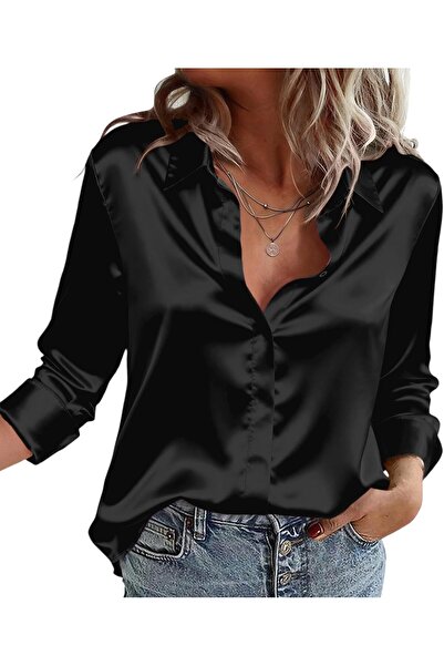 Zeagoo Women's Satin Blouse Elegant V Neck Long Sleeve Button Down Blouses Ca...
