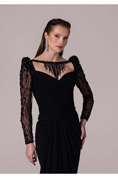 Kenzel YAKASI TAŞLI KOLLARI TRANSPARAN ABİYE ELBİSE