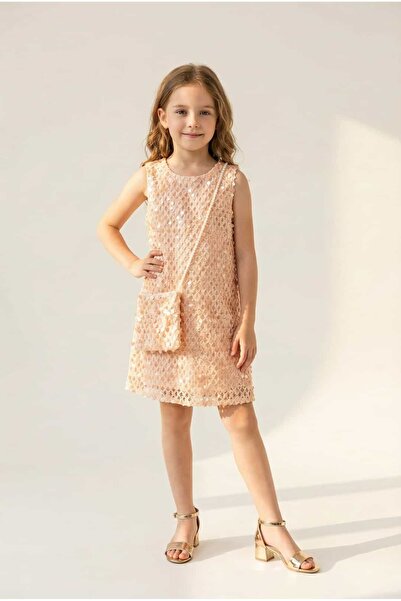 SIRRI Girl's Stylish Sequined Dress Salmon/Ecru 2-9 Years
