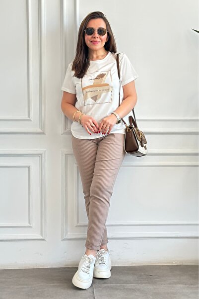 yb yağmur butik Double Leg Striped Trousers with Elastic Waist