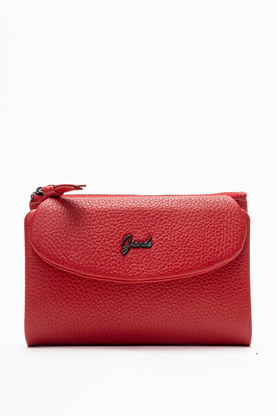 Grande Gd 2813 Real Leather Zippered Women's Wallet Red