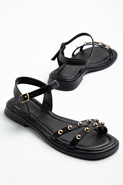 AYENDE MODA Women's Black Troklu Daily Sandals with Accessories