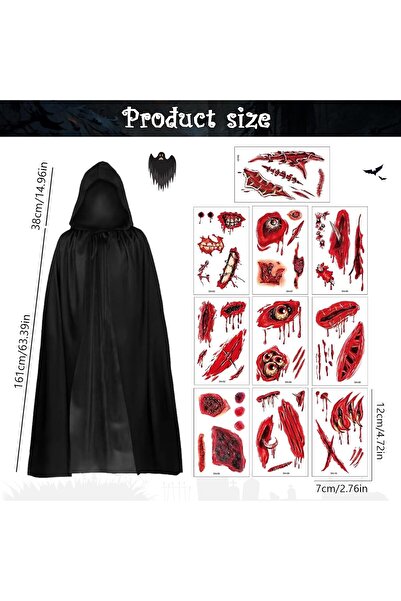 NO BRAND Black Cape with Hood, Long Satin Hooded Cape Costume with 10 Hallowe...