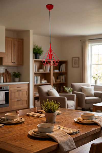 Siu Vector Kırmızı Metal Geometrik Sarkıt Avize – Endüstriyel Tel Kafes Tavan...