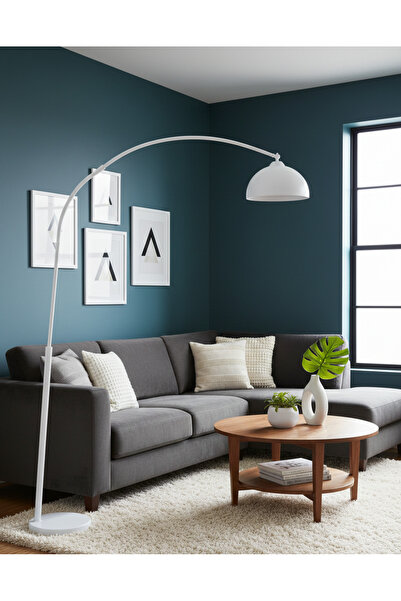 avizade NORMA Beyaz Metal Kavisli Lambader - Modern Salon Köşe Lambası -Minim...