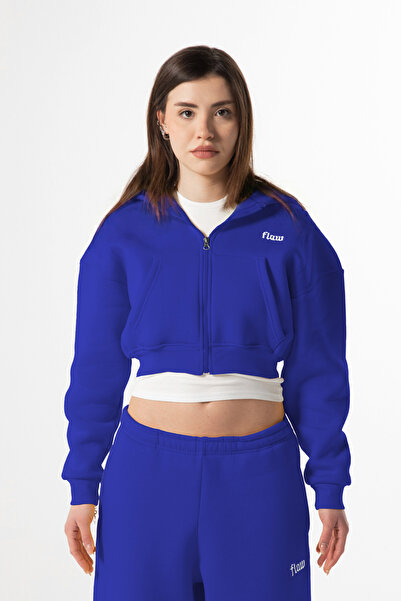 Flaw Wear Flaw Embroidered Saks Blue Zip Crop