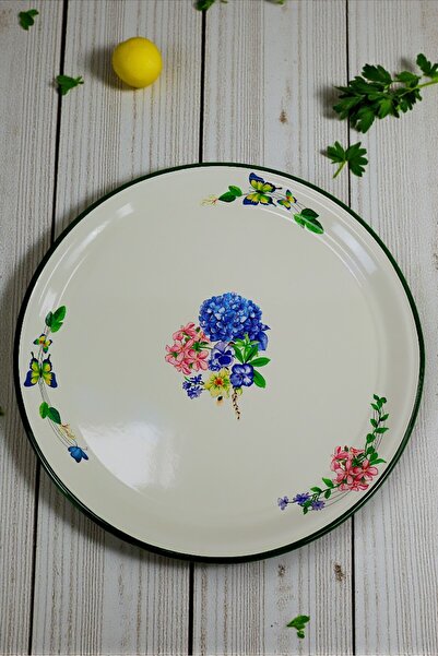 İnci Emaye 50 No Krem Emaye Sini Sofra, Yemek Sunum Tepsi, Yer Sofrası Çinko ...