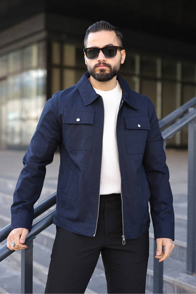 BASEL.CO Basic Linen Jacket with Pocket Flaps