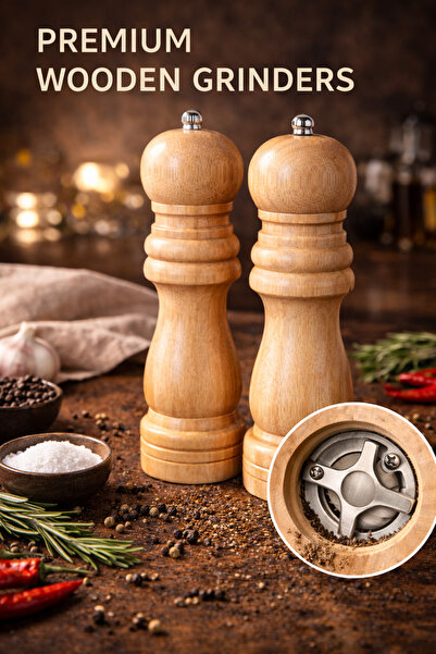 MADAME LUDA Luxury Wooden Salt & Pepper Mill Set (2-Piece, 23 cm) – with Stai...