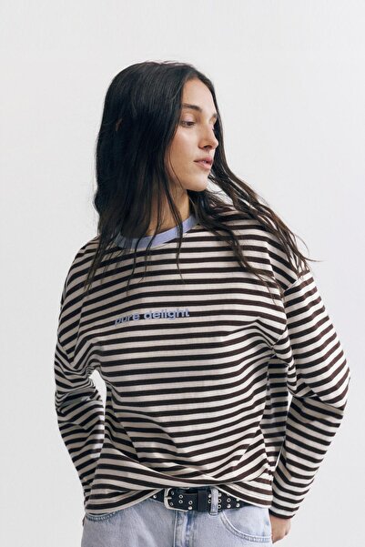 Pull & Bear Çizgili ribanalı yazılı tişört