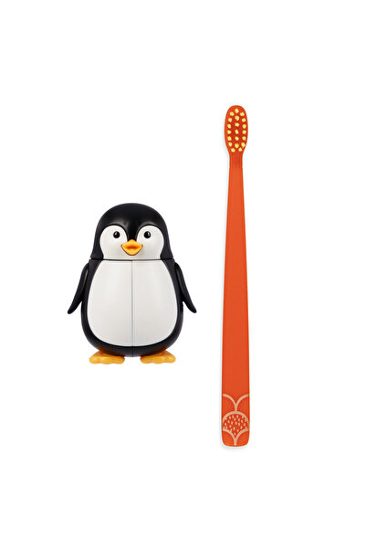 Flipper Fun Animal Hygienic Toothbrush Holder for Kids, Soft Bristle Toothbrush, Penguin, 3Y+
