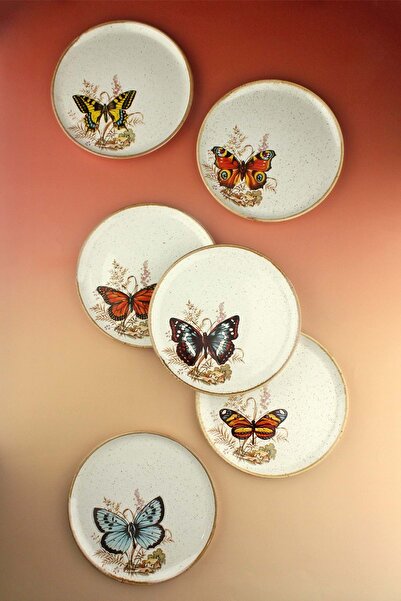 Bursa Porselen Dekor Retro Butterfly 6-Piece Porcelain Cake Plate