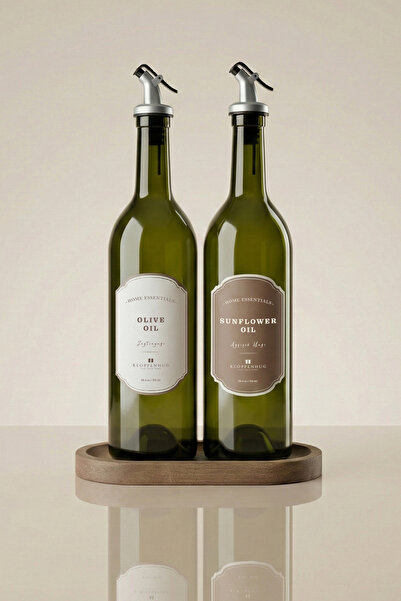 Kloppenhug Ahşap stantlı 2'li Cam Yağdanlık Seti 750ml - Zeytinyağı Ayçiçek Y...