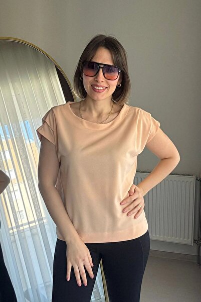 Mivida Omuzları Drapeli Petek Kumaş Pudra Bluz