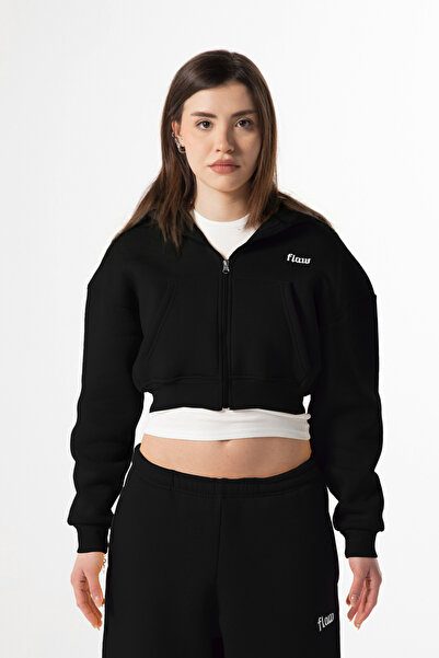 Flaw Wear Flaw Embroidered Black Zip Crop