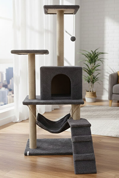 Missidea B07 Luxury Cat Scratching Playhouse with Hammock and Nest Anthracite