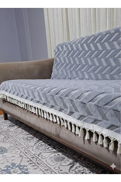 DECORA CASA HOME COLLECTİON Welsoft Kaymaz Süngerli Koltuk Örtüsü Püsküllü Ka...